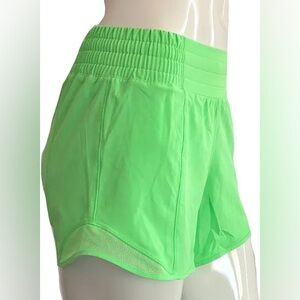 Lululemon hotty hot high rise lined short 4” neon green sz 10